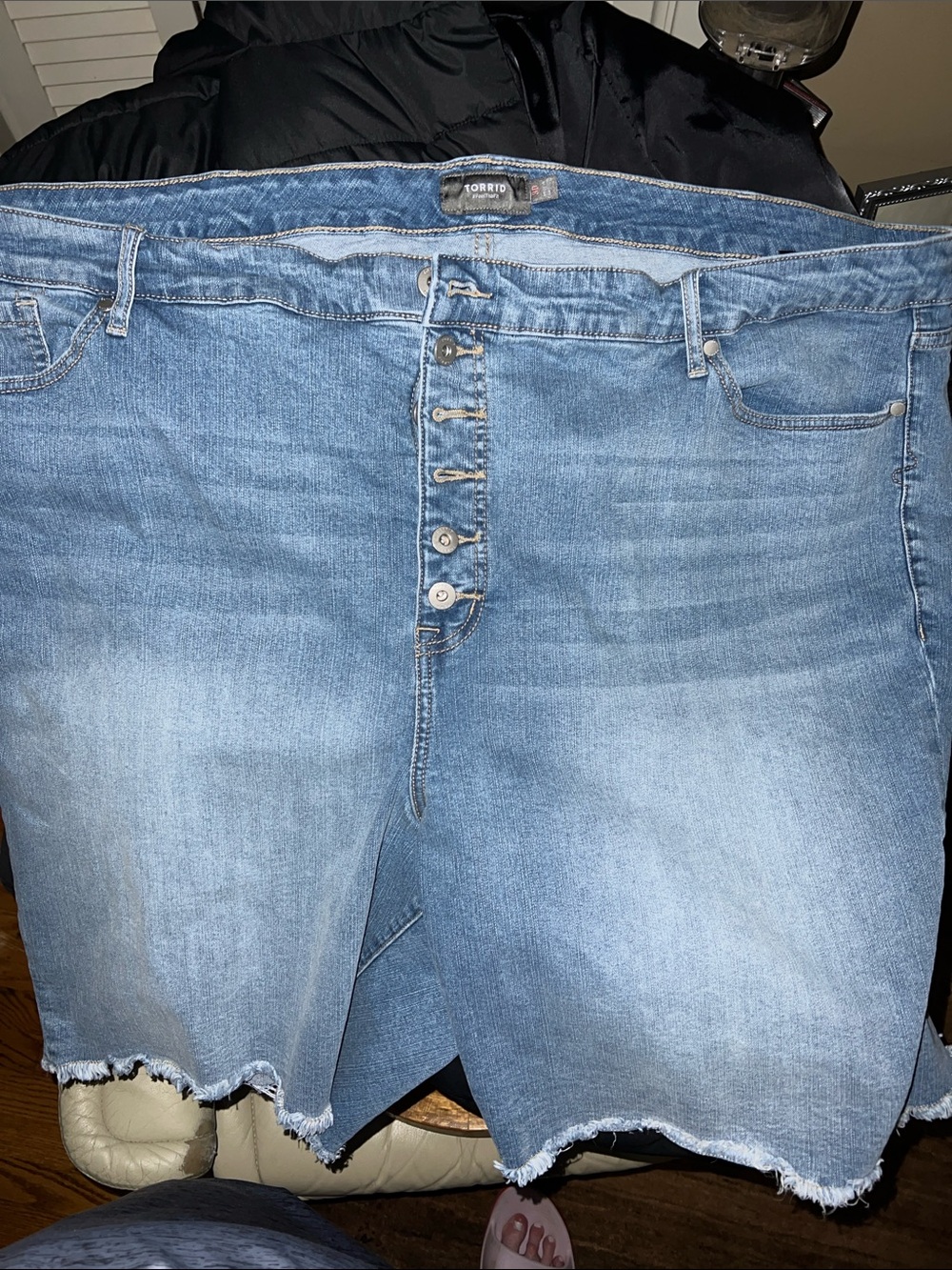 torrid Light Blue Button-Fly Denim Shorts with Raw Hem